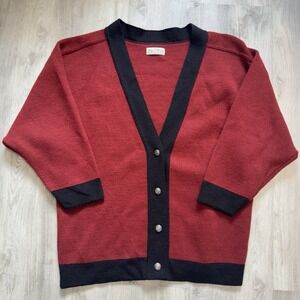 Vintage Marc O Polo Womens Cardigan 100% Wool Sweater Red Black Button Up Sz M
